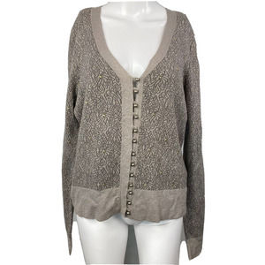 VTG Dorothee Bis Cardigan Womens Sz XL Taupe‎ Gray Bead Cotton Button Up Sweater